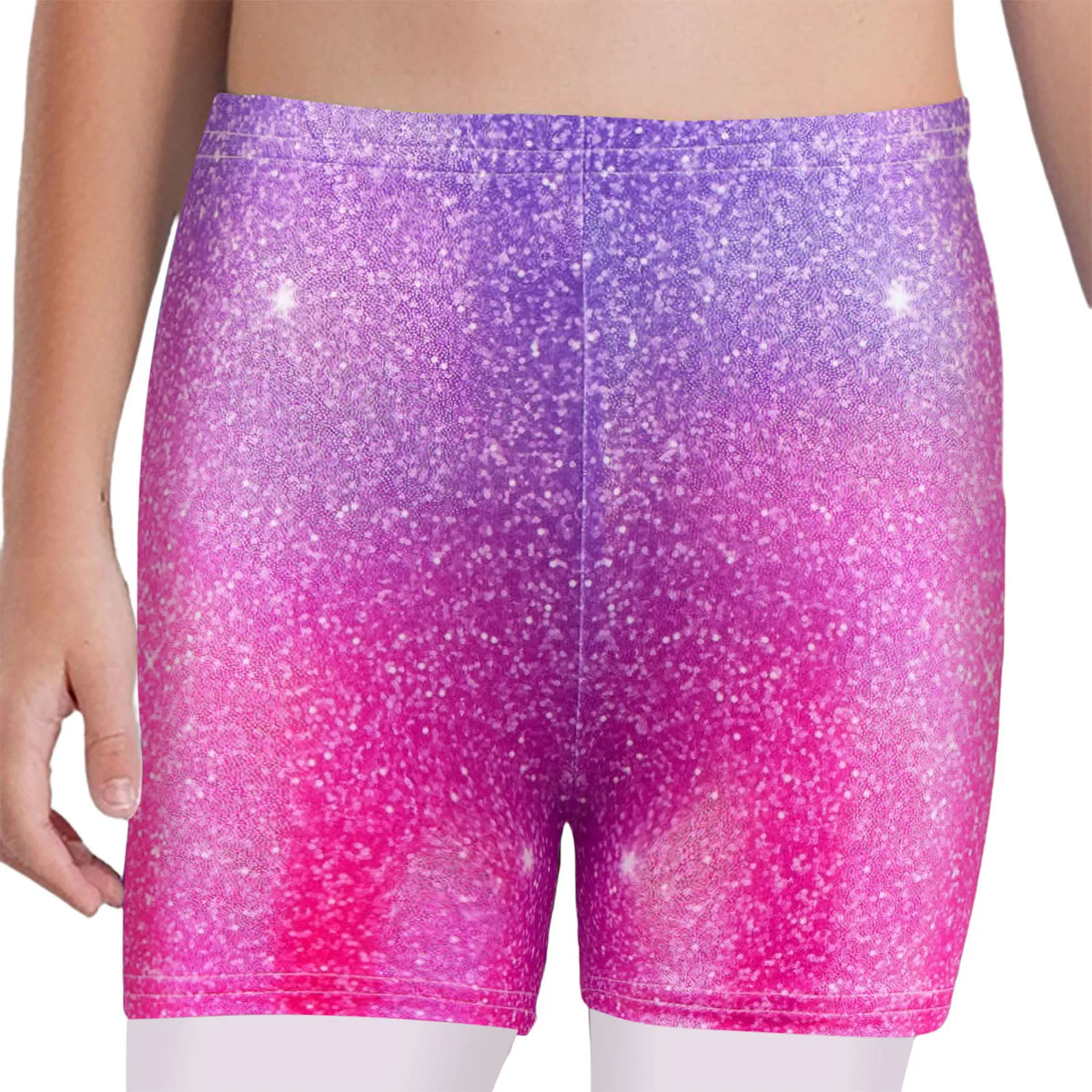 Girls Figure Skating Gymnastics Dance Training Performance Costume Elastic Waistband Metallic Printed Shorts Workout Dancewear