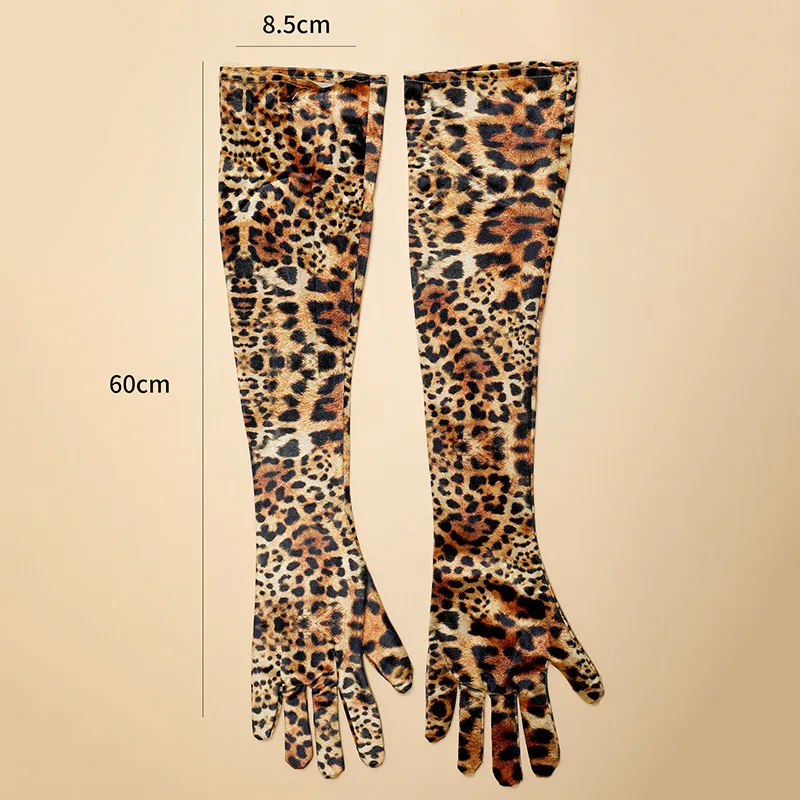 Women Fashion Leopard Zebra Print Gloves Velvet Dinner Dress Gloves Halloween Makeup Party Opera Stage Full Finger Long Mittens