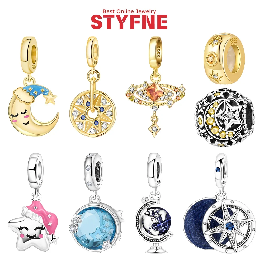

Оригинальные подвески из серебра 925 пробы, вращающийся блестящий циркон, астролабия, кулон, звезды, луна, земля, бусины, подходят для браслета «сделай сам», женские ювелирные изделия, подарок
