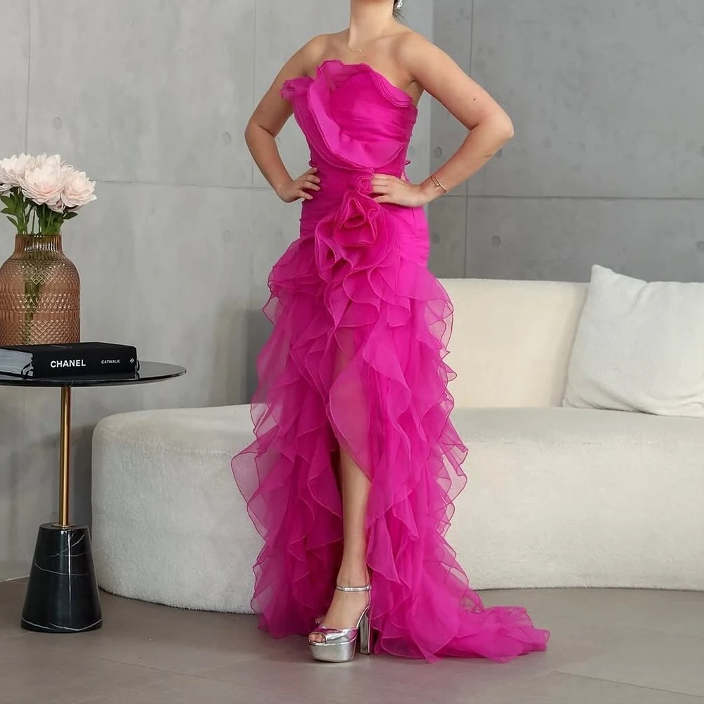 

Customized Mermaid Evening Dresses Floor-length Strapless Sleeveless Prom Gown Simple Fashion Draped Backless Lace-up Party Gown