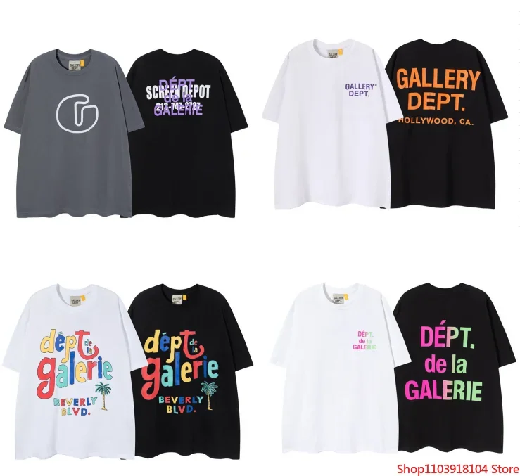 Gallery logo Color Print Cotton casual hip-hop Short Sleeve Shirt DEPT Fashion Brand T-Shirt Men Couple style Classic letter