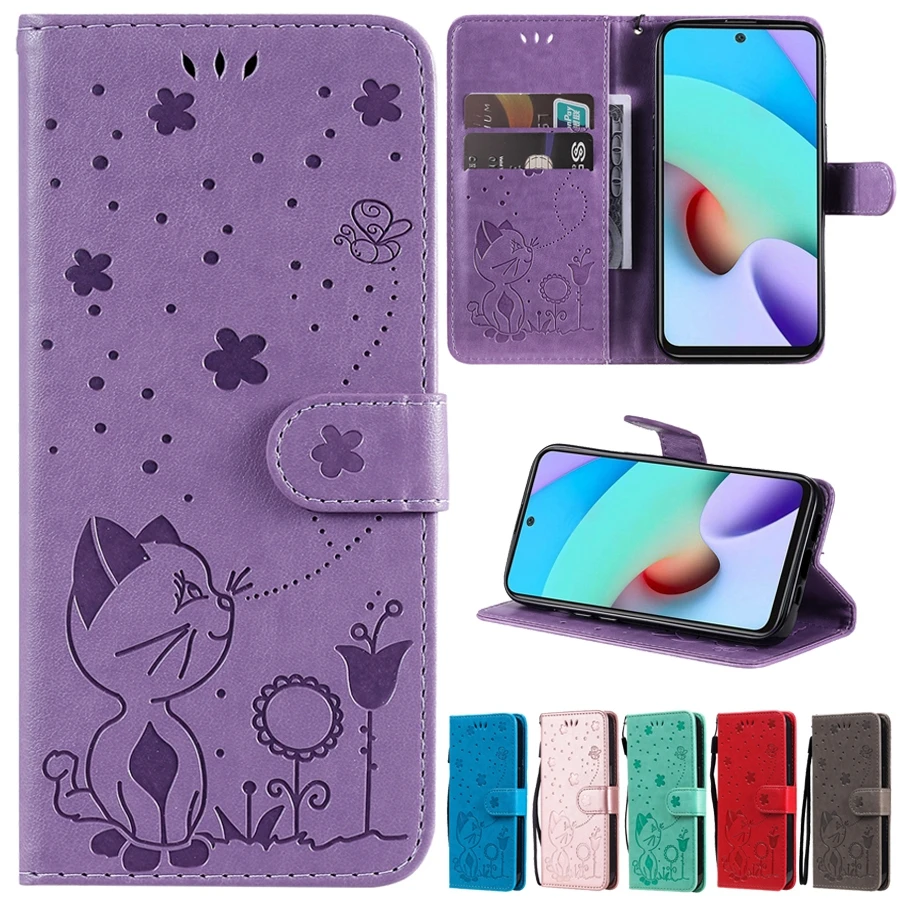 

Wallet Leather Cat Bee Case For Xiaomi Redmi 10 9 9A 9C 9T 8 8A Note 10/10S/10T/10 Pro/9 Pro/8 Pro/7 Mi Poco X3 Nfc/M3 Mix 4 11T