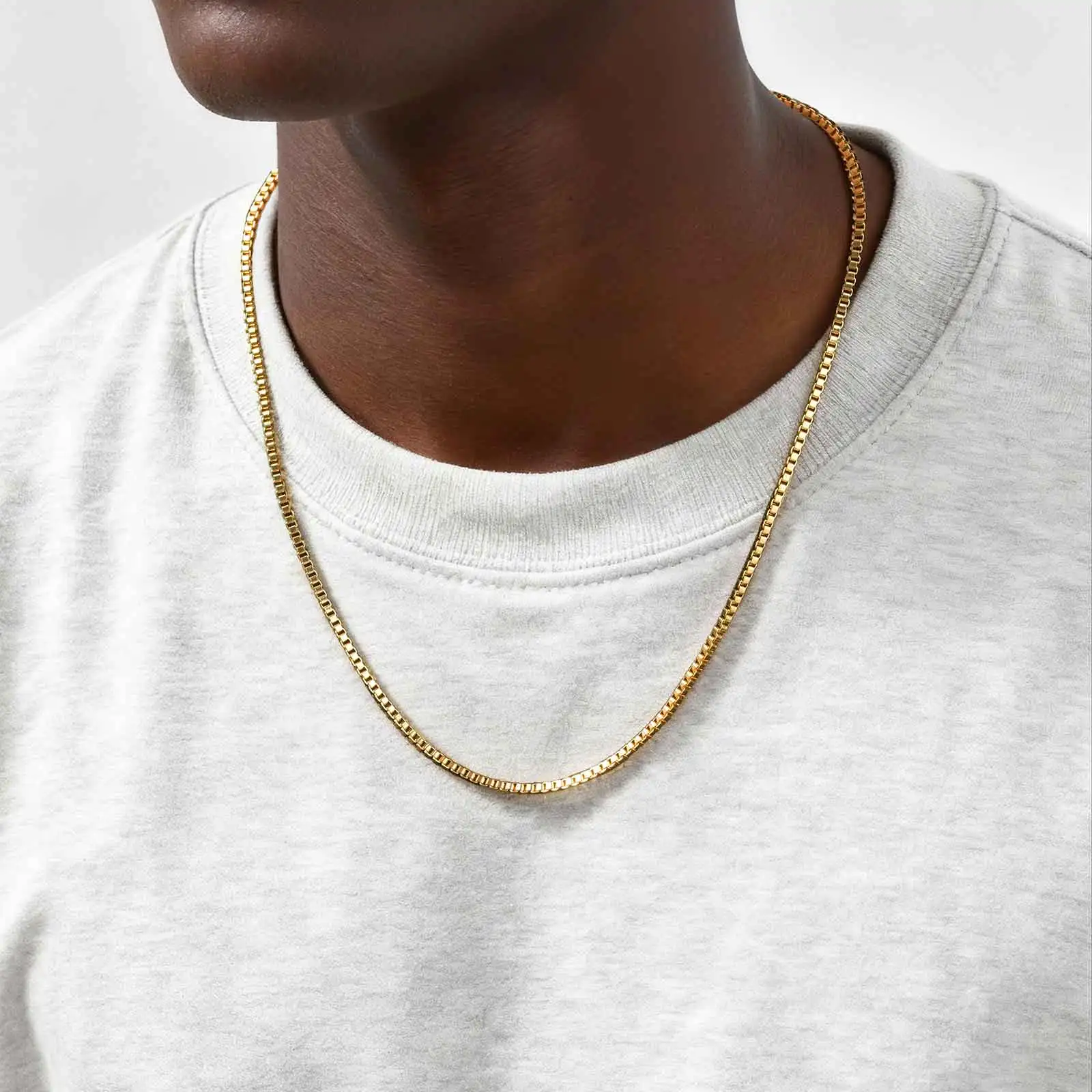 2 teile/satz Dünne Kette Halskette für Männer Jungen, Edelstahl Gold Silber Farbe Box Kette Halsbänder, stilvolle Männliche Schmuck Geschenk – Detail 3