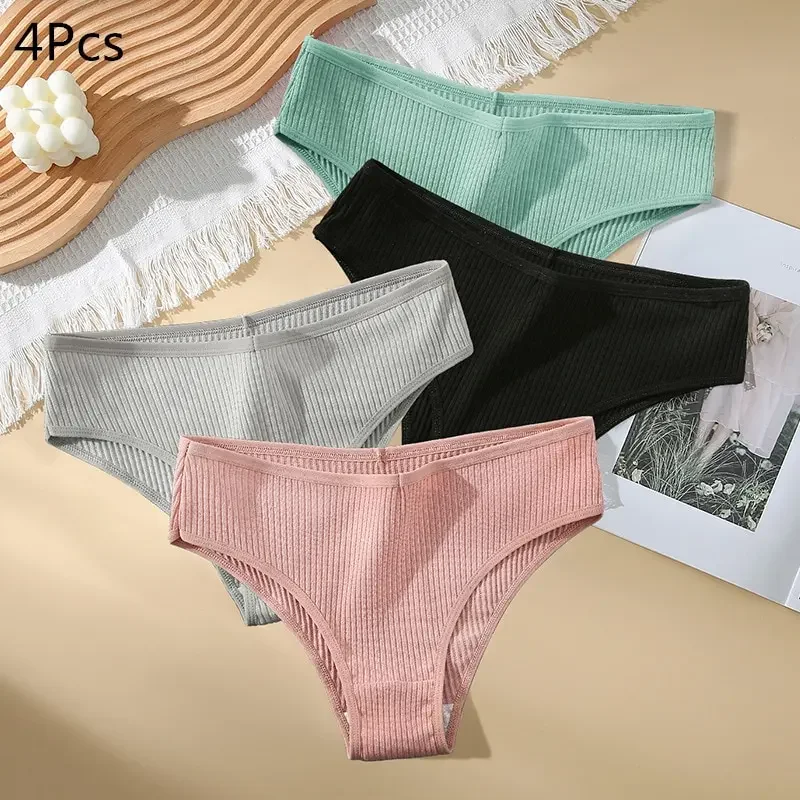 

4PCS/Set Summer Solid Color Cotton Panties Female Underpants Sexy Panties for Women Briefs Underwear Plus Size Pantys Lingerie