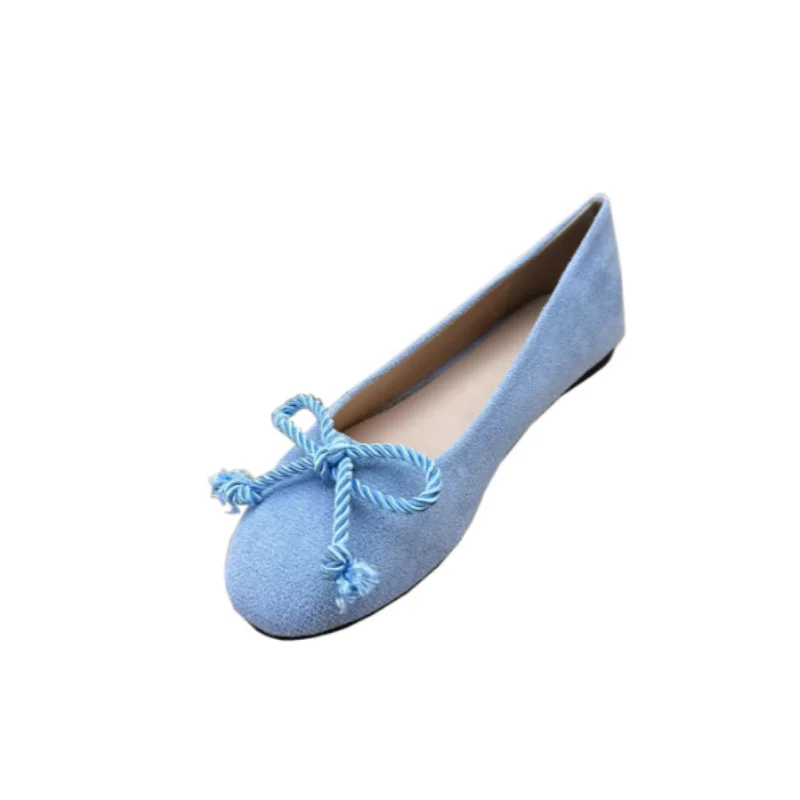Lady 2026 New Product Round Tip Weavin Knot Flats Cute Flock Sweet Shoes Black Sole Slip On Yellow Green Blue 48 33 34 Plus Size