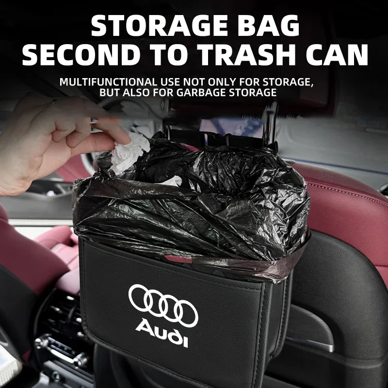 شارة السيارة صندوق تخزين الباب تحت المقعد الخلفي كيس قمامة الملحقات الداخلية لأودي A4 B5 B6 B7 B8 A1 A3 A6 A5 A7 A8 Q3 Q5 Q7 TT