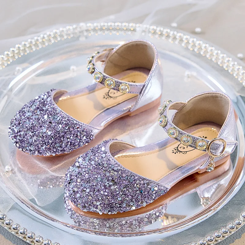Summer Children Sandals Cover Toe Toddler Fashion Party Dance Kids Flats Girl's Sprincess Shoes Sequins Pear