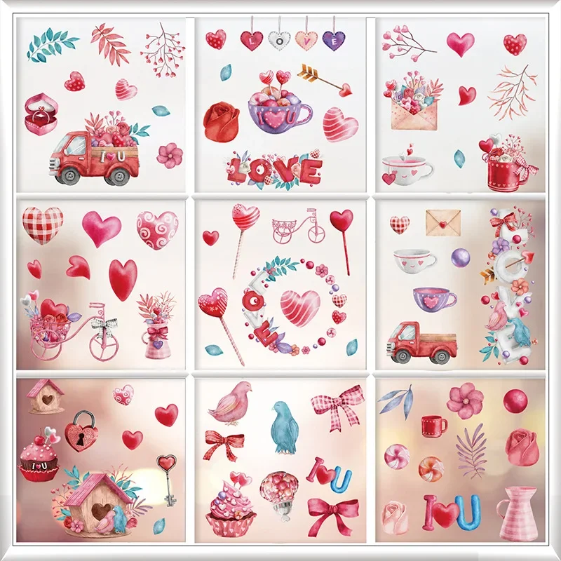 

Valentine's Day static window sticker creative Valentine's Day love rose Valentine's Day decorative glass static window sticker