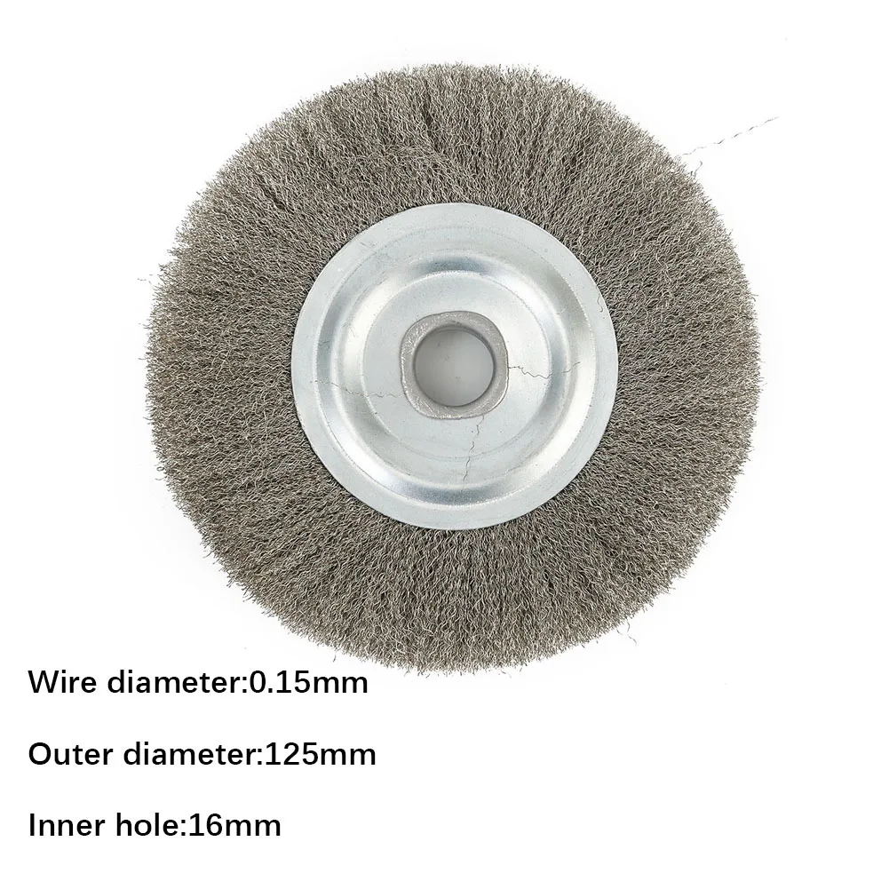 

5 Inch Crimped Wire Brush Stainless Steel with 16mm Hole for Bench Grinder Perfect for Deburring and Polishing