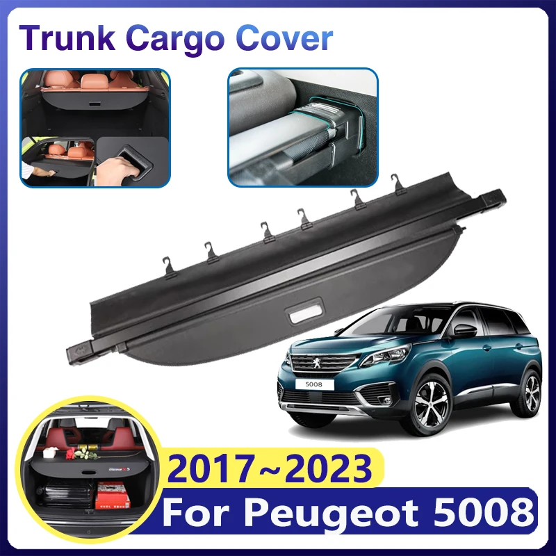 

Car Trunk Curtain for Peugeot 5008 Accessories 2022 P84 2017~2023 Rear Boot Tray Luggage Storage Covers Shelter Security Shade