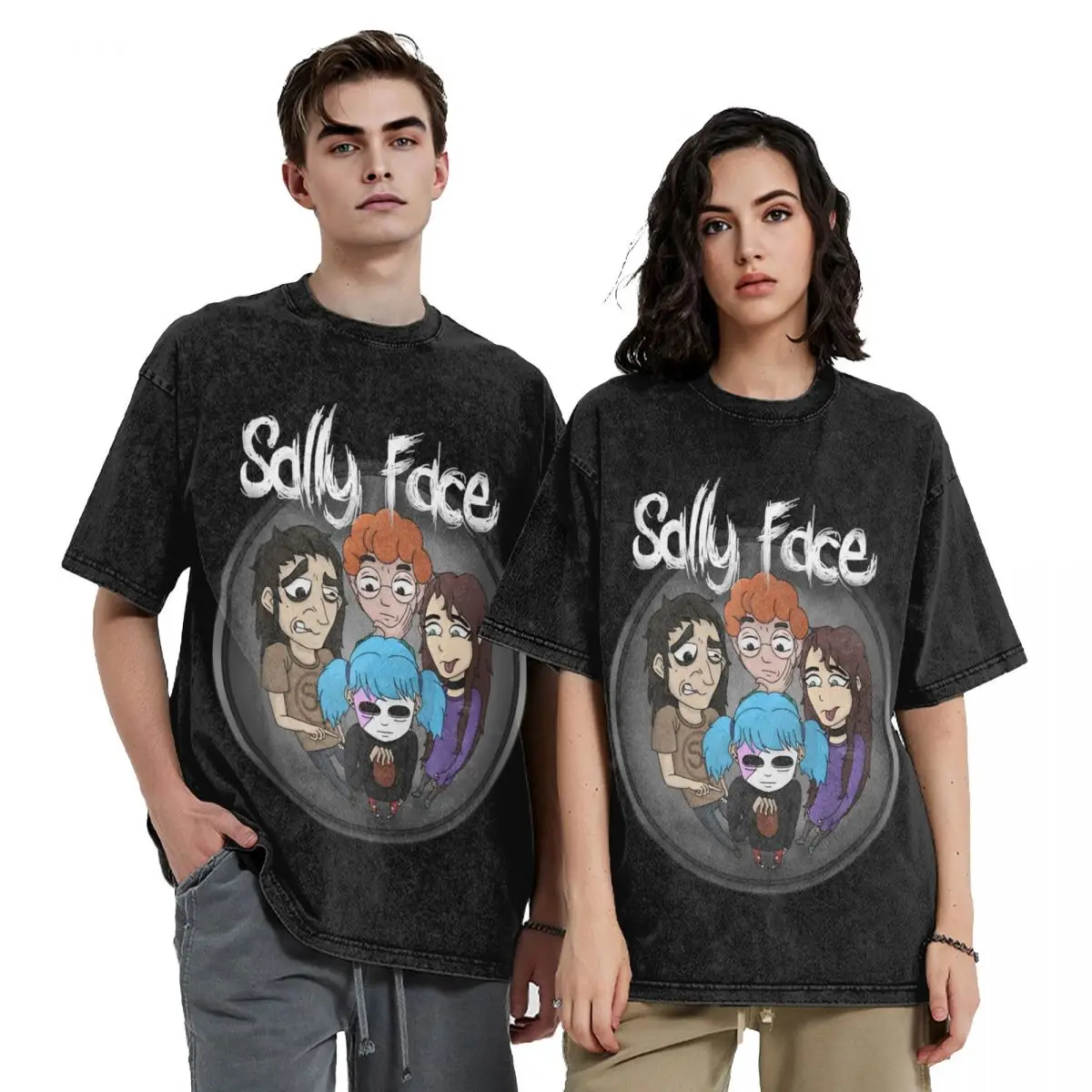 Sallyface Sal Fisher Washed T Shirt Streetwear Hip Hop Novelty T-Shirt Sally Face Tee Shirt for Men Women 100% Cotton Summer