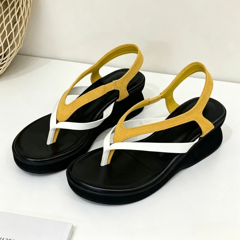 Novely Mixed Color Wedge Sandals Women Cross Band Design Platform Gladiator Sandals Comfortable Lightweight Beach Casual Shoes
