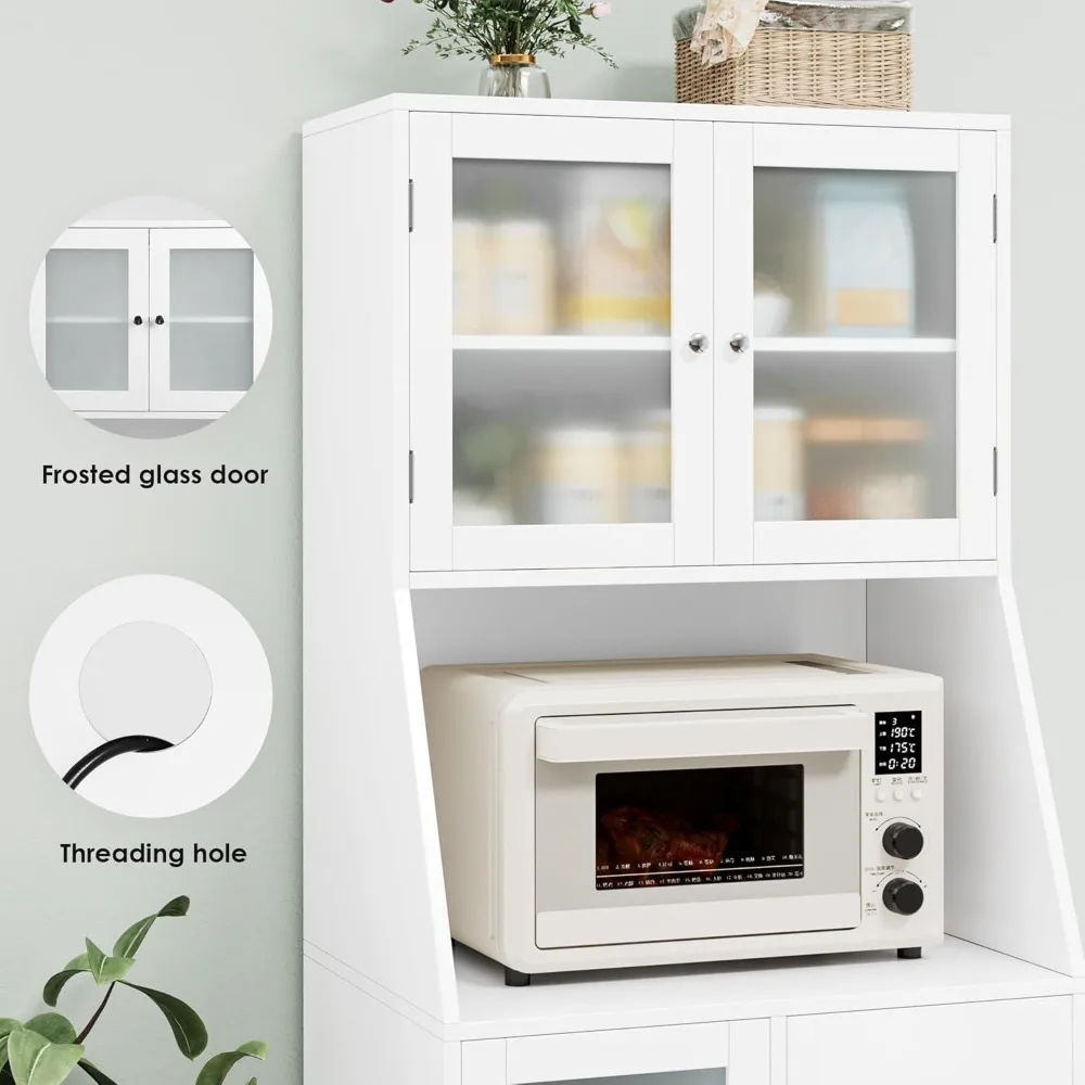 64'' Tall Kitchen Storage Cabinet, Kitchen Hutch with Microwave Stand, Pantry Cabinet with Adjustable Shelves, for Kitchen