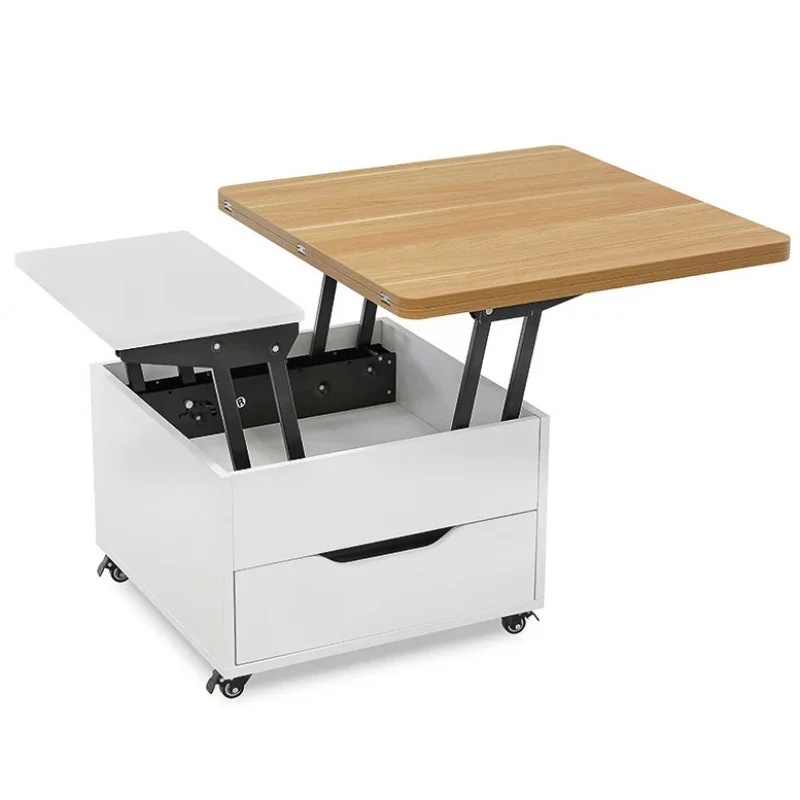 Modern Minimalist Wooden Lift Top Coffee Table – Folding Expands to Dining Table, Hidden Storage Drawers, 2-in-1 Design,