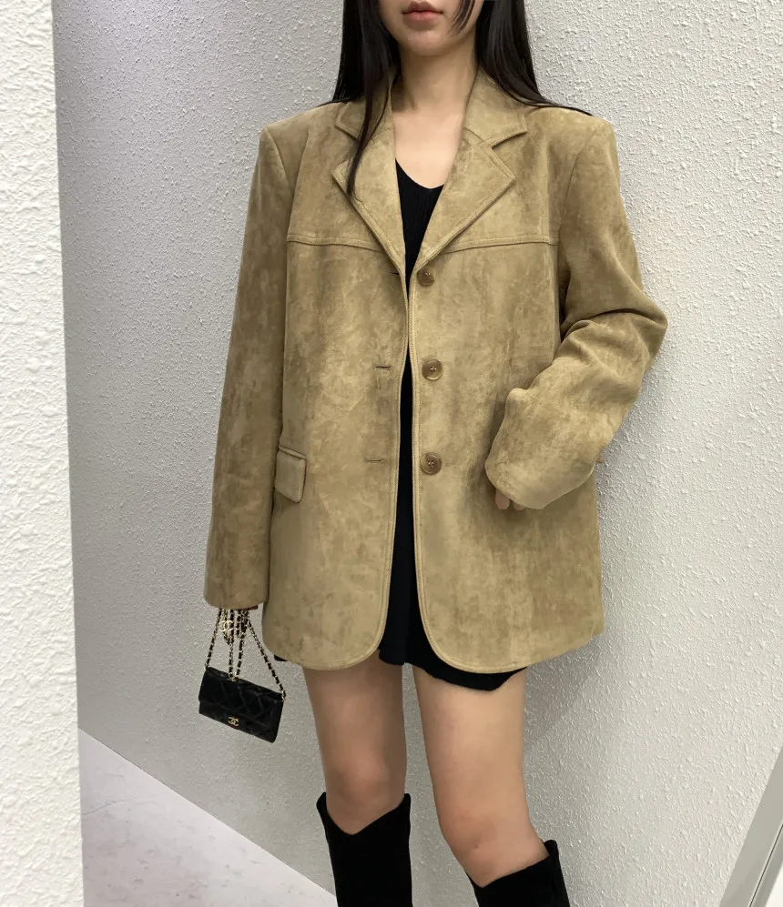 Giacca da abito retrò in pelle scamosciata marrone Giacca da donna in cotone a maniche lunghe di tipo regolare/capispalla corto