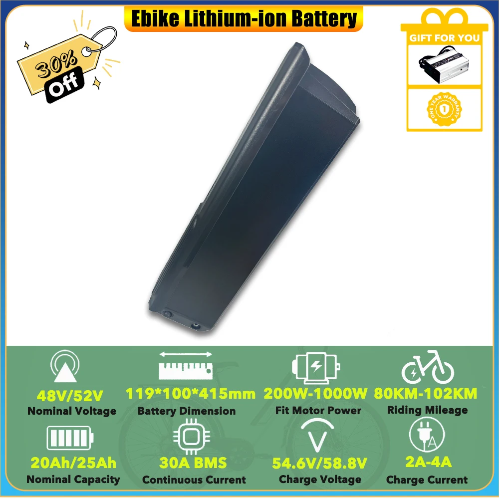

Резервная литий-ионная батарея 48 В, 52 В, 20 Ач, 25 Ач для Yoto Lion Max Family Cargo Ebike Freeskycycle Warrior Pro M-530, двухмоторный велосипед