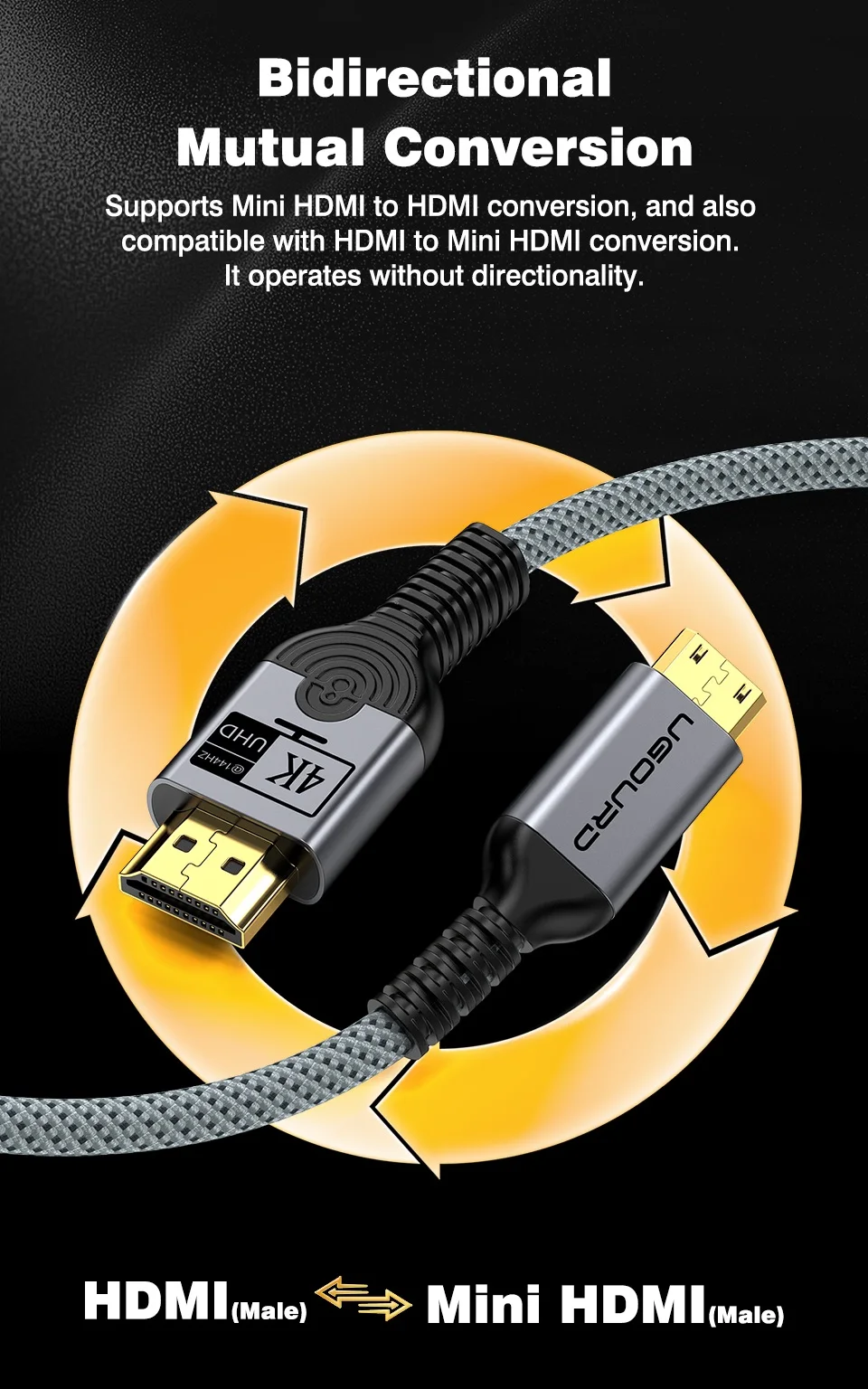 UGOURD 4K 144Hz HDMI-zu-Mini-HDMI-Kabel, bidirektionales Micro/Mini-HDMI-zu-HDMI-Kabel, 4K@60Hz für Raspberry Pi Kamera DV 2K165Hz – Detail 10