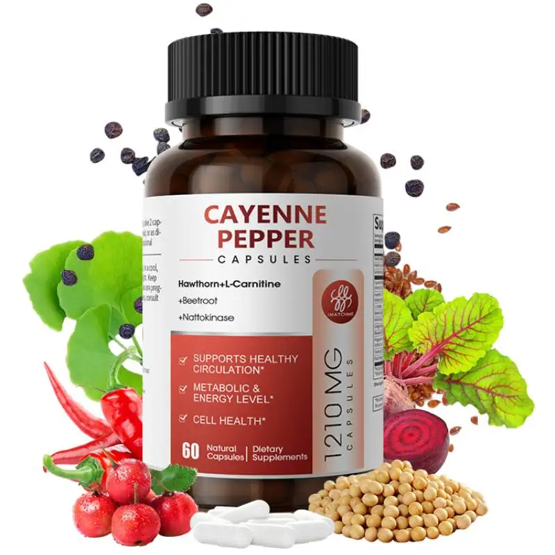Cápsulas de pimienta de Cayena Mulittea, suplemento complejo de 500 mg, apoya la salud cardiovascular, mejora la digestión y la circulación sanguínea