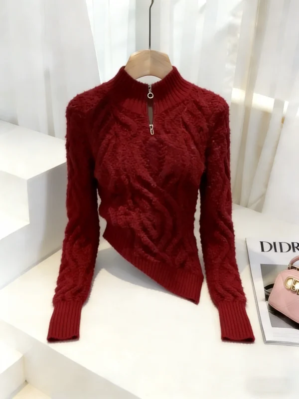 

Slim Fit Knitted Sweater Women's Daily Wear Base Layer Top Asymmetrical French Sle Soft Long Sve round Ne Breathable