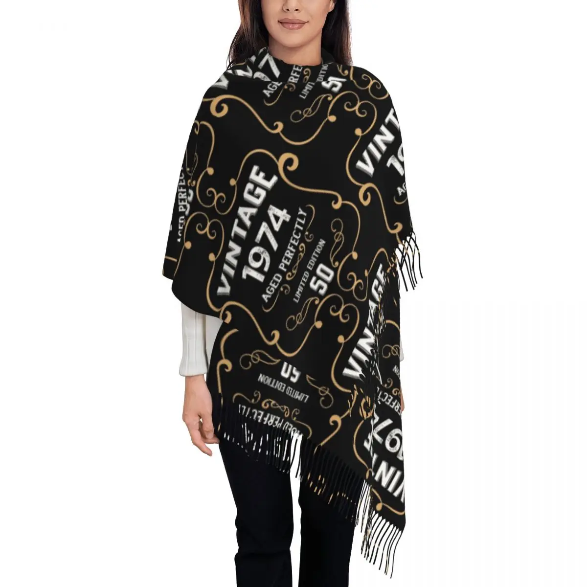 

50th Birthday Vintage 1974 Aged Perfectly Gift Scarf Tassel Scarves Women Soft Warm Shawls and Wraps Fall Winter Shawl Wrap