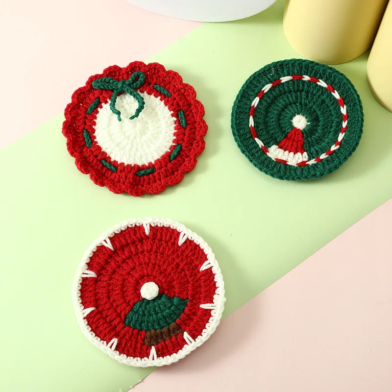 Weihnachts-Weihnachtsmann-Untersetzer, handgefertigt, gehäkelt, festliche Getränkeuntersetzer für die Weihnachtszeit, Tischdeko, handgefertigte gehäkelte Tassenuntersetzer, Geschenk, Neu – Detail 15