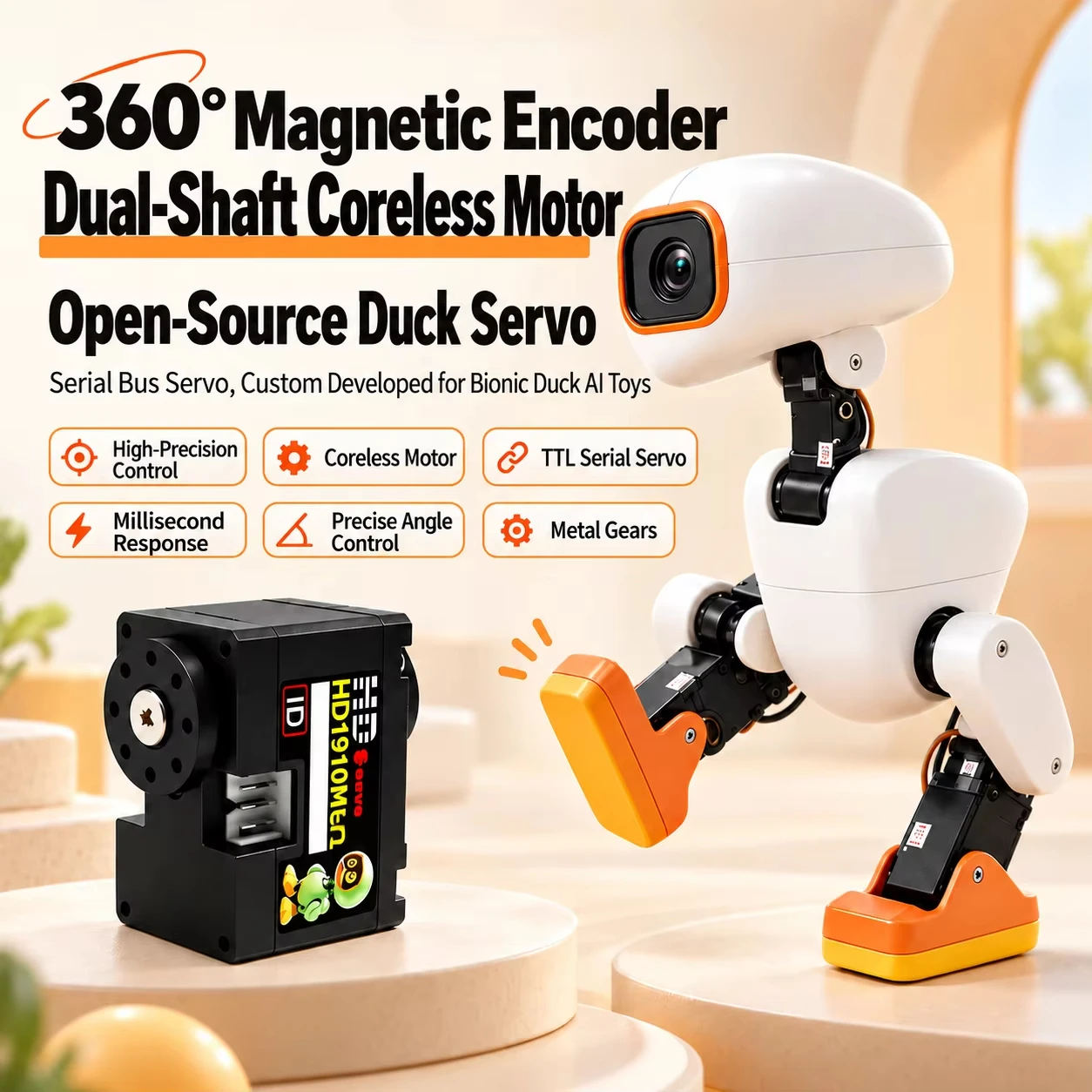 Feetech HD-1910 6V 12kg Serial Bus Servo Coreless Motor 360° Magnetic Encoder Joint Actuator for Biped Robot Finger Joint Hand