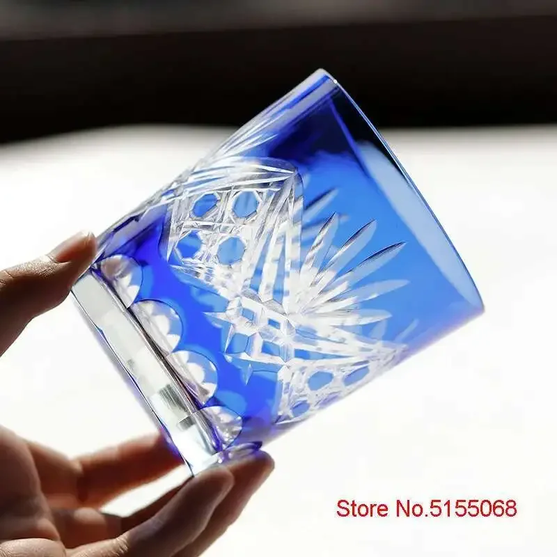 Blue Dragon Eye Whiskey Cup Cheap EDO Kiriko Crystal Wine Glass Japanese Style Rock Tumbler Whisky Snifter Beer Mug Dropshipping