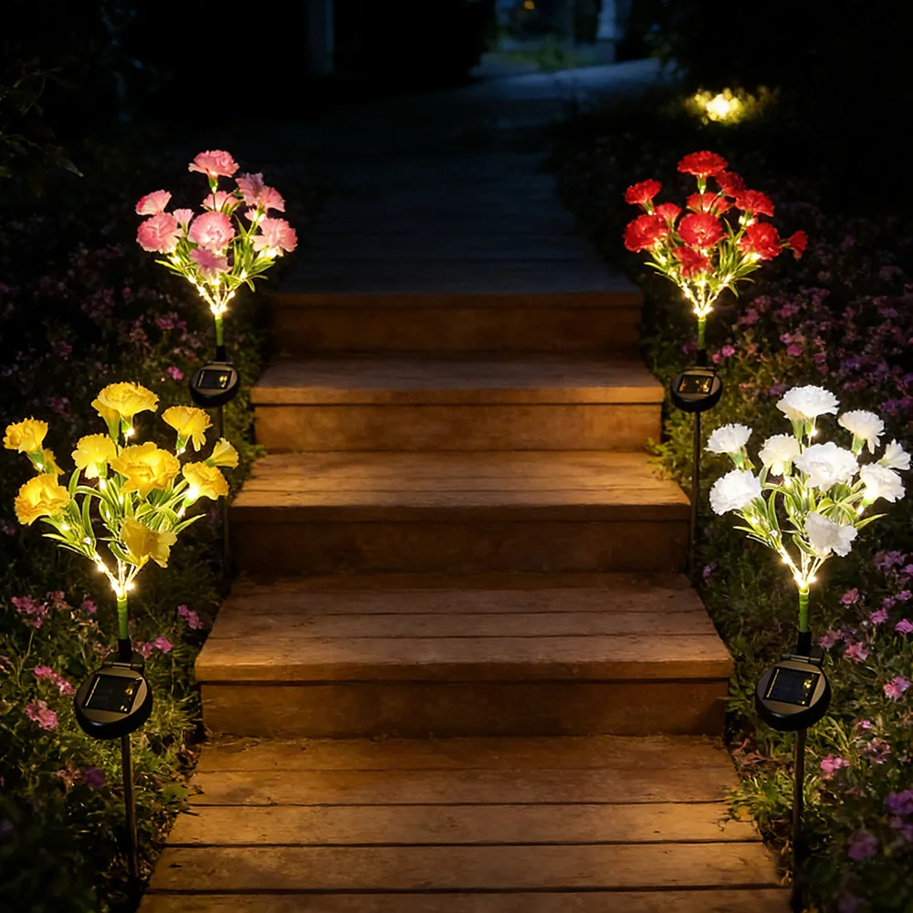 1pc Outdoor Solar LED Garden Lawn Light, Carnation Simulation Flower Lamp for Patio, Courtyard, Garden Lawn Landscape Light