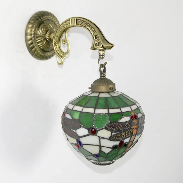LongHuiJing 8Inch Dragonfly  Style Stained Glass Wall Ball Lamp
