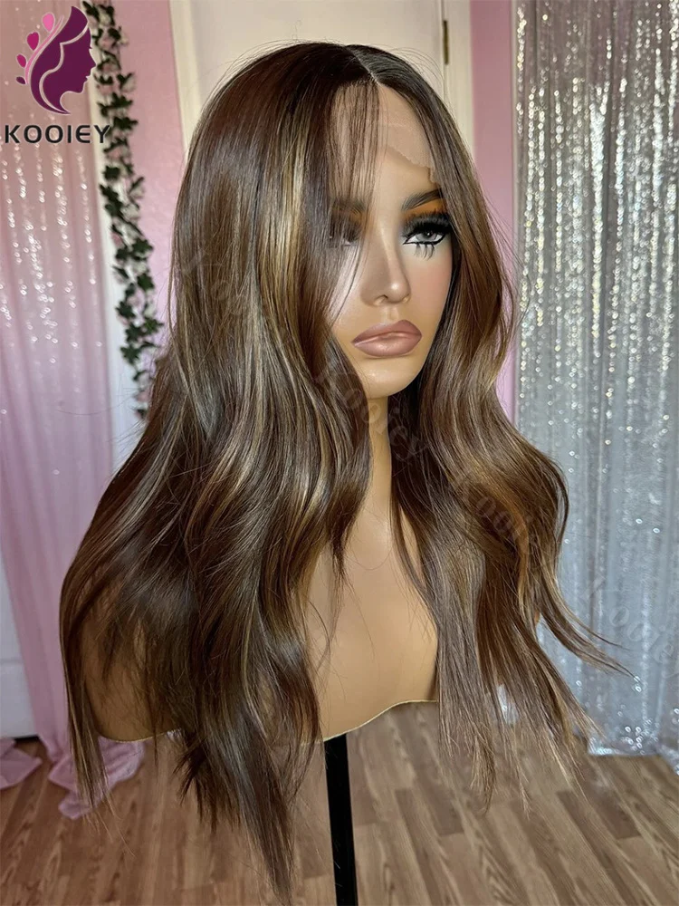 13x6 Highlight Ombre Wave Lace Front Human Hair Wigs Honey Blonde Colored Brown Roots 5x5 Silk Top Closure Wigs For Black Women