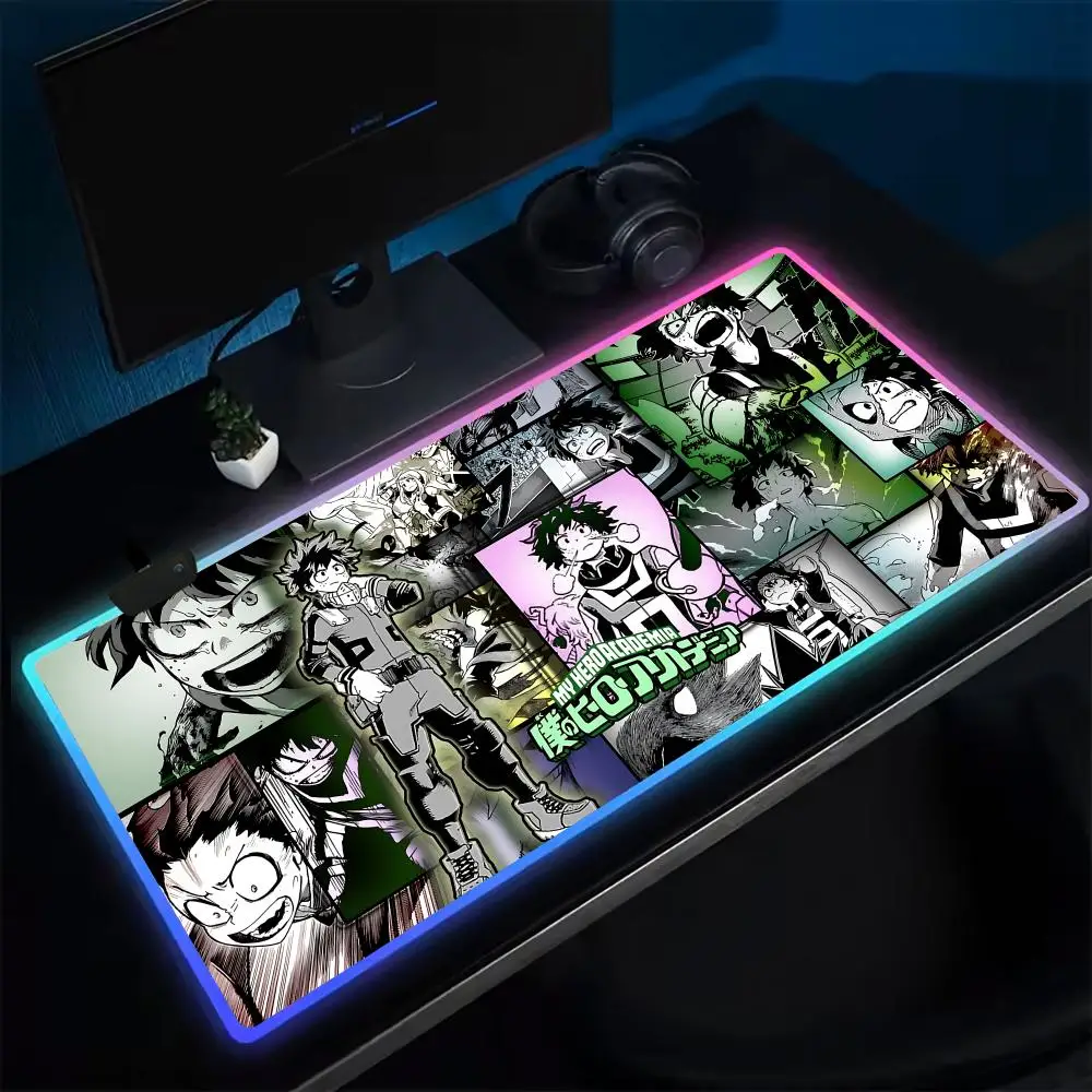 Popular My Hero Academia Mouse Pad Anime Gaming Mouse Pad LED Table Pads Backlit Rubber Desktop XXL RGB Desk Mats