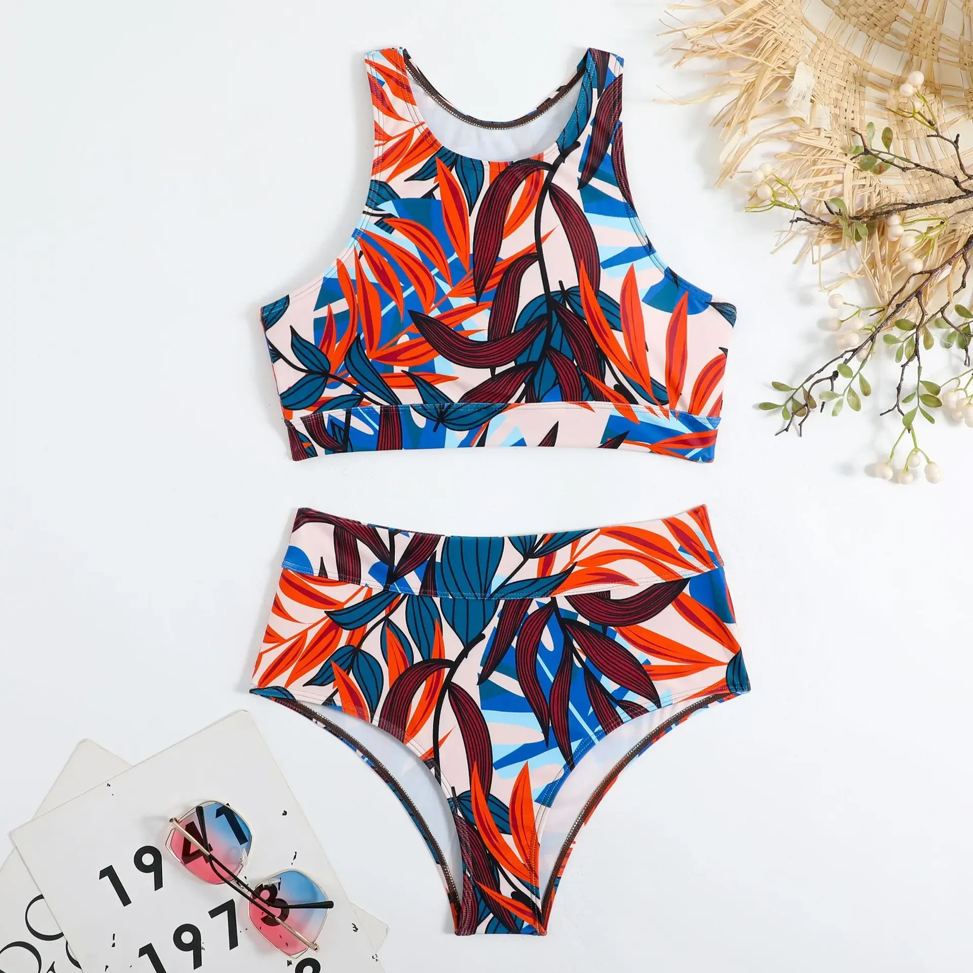 Neue Hohe Taille Bikinis Zwei Stücke Badeanzug Frauen Bademode Crop Top Strand Tragen Schwimmen Badeanzüge Koreanische Bikini Set Pool 2024