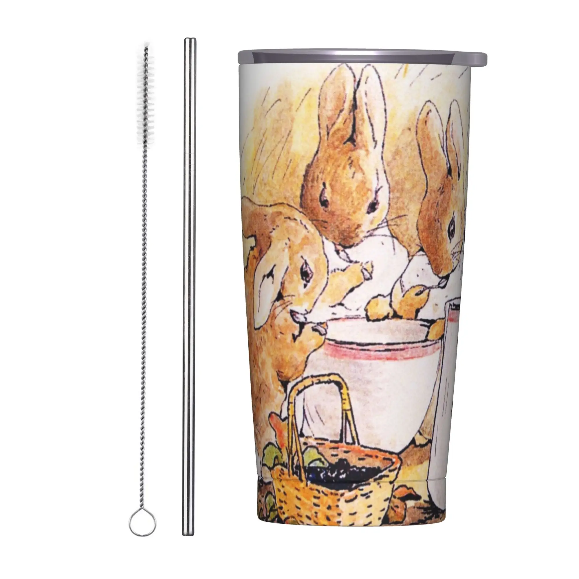 

Bunny family - Beatrix Potter Insulated Tumbler with Straws Cute Cartoon Vacuum Coffee Mugs Office Home Car Bottle Cup, 20oz