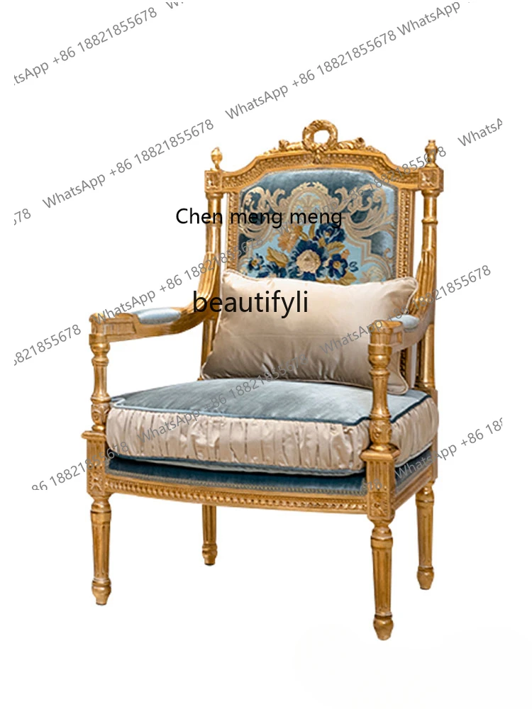 

X French Solid Wood Armrest Fabric Leisure Master Sofa Chair Living Room Bedroom Blue Green Chair living room furniture