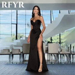 RFYR Spaghetti Strap Evening Dresses Side Split فستان سهرة نسائي Black Mermaid Prom Dress Sweetheart Stain Party Dress For Women