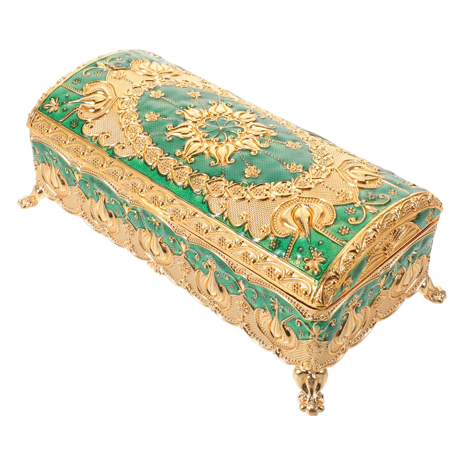 

Enamel Jewelry Box Vintage Carved Floral Design Hinged Lid Metal Organizer Indoor Use Jewelry Storage Case for Rings Necklaces