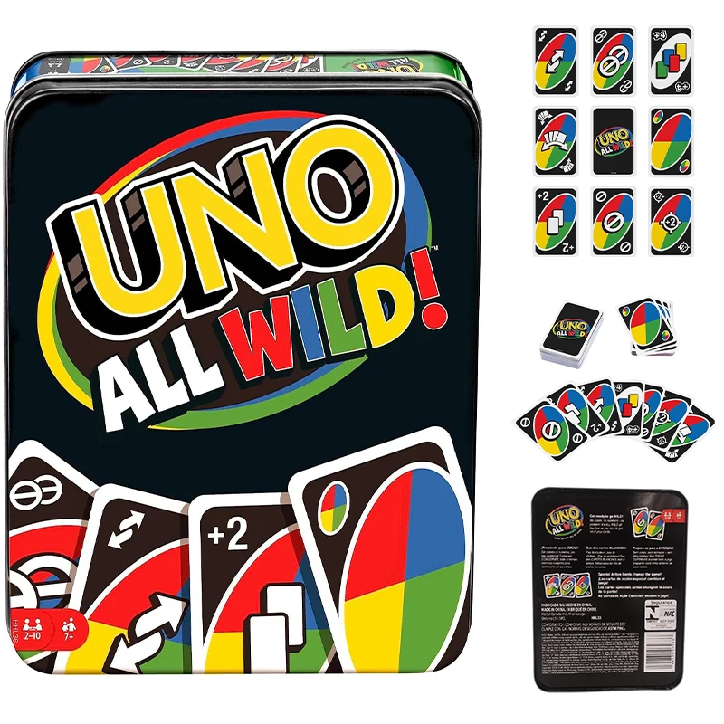 Mattel Games UNO All Wild Card Game Contains 112 Cards Nighttime Board Game Toy Gifts for Family and Adults New Arrivals Tin Box