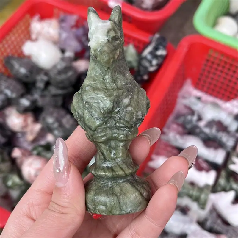 Natural Ophiolite Anubis Carving Crystal Love Healing Fengshui Gemstones HomeDecoration Holiday Gift 1PCS