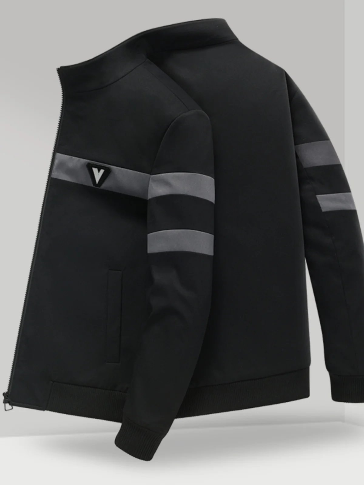 

Spring Autumn Men's Zipper Slim Fit Stand Collar Jaet Trendy Korean Sle Outerwear Long Sve Polyester Fiber Coat