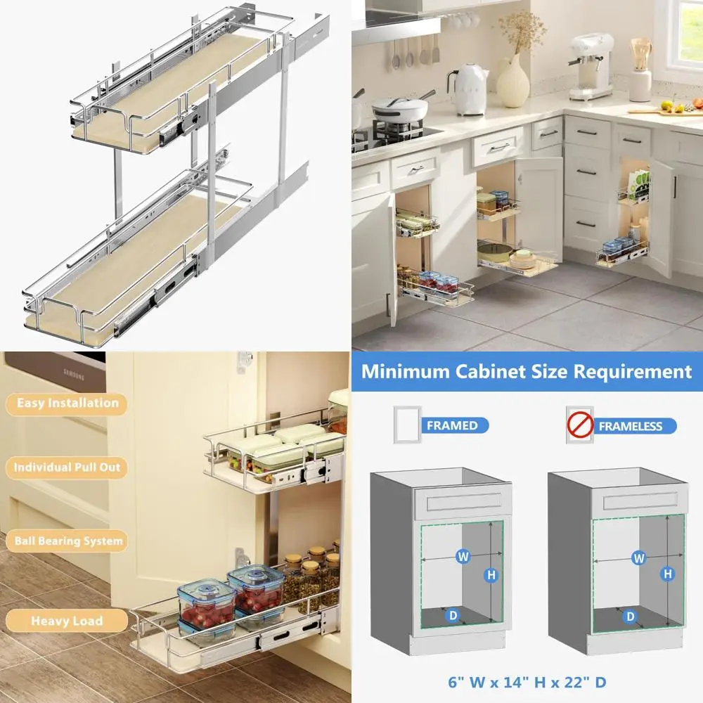 منظم خزانة قابل للسحب مع أرفف خشبية منزلقتين لحلول تخزين المطبخ #1