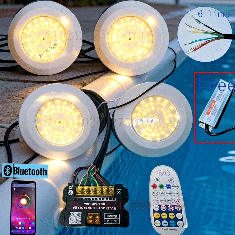 

DC12V 18W RGBCW светодиодные светильники для бассейна Bluetooth APP управление водонепроницаемый подводный прожектор фонтан пейзаж Piscina-осветительная лампа