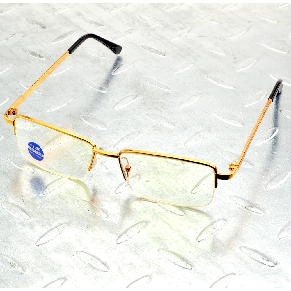 High-grade Alloy Gold Color Half-rim Rectangle Spring Hinge Women Men Reading Glasses +0.75 +1 +1.25 +1.5 +1.75 To +4