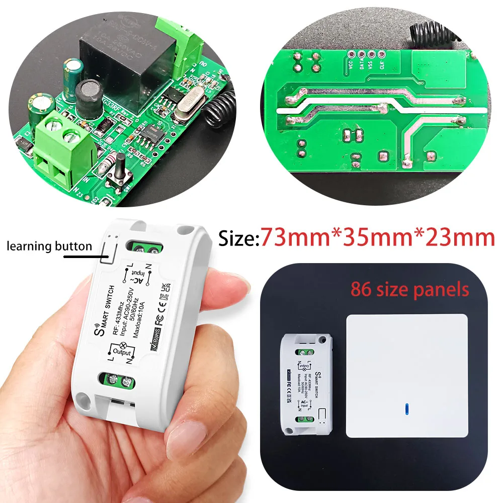 Wireless 433Mhz RF 10A Relay Remote Control Module AC 110V 220V Radio Relay Receiver 2 Button Transmitter for Fan Pump Lamp