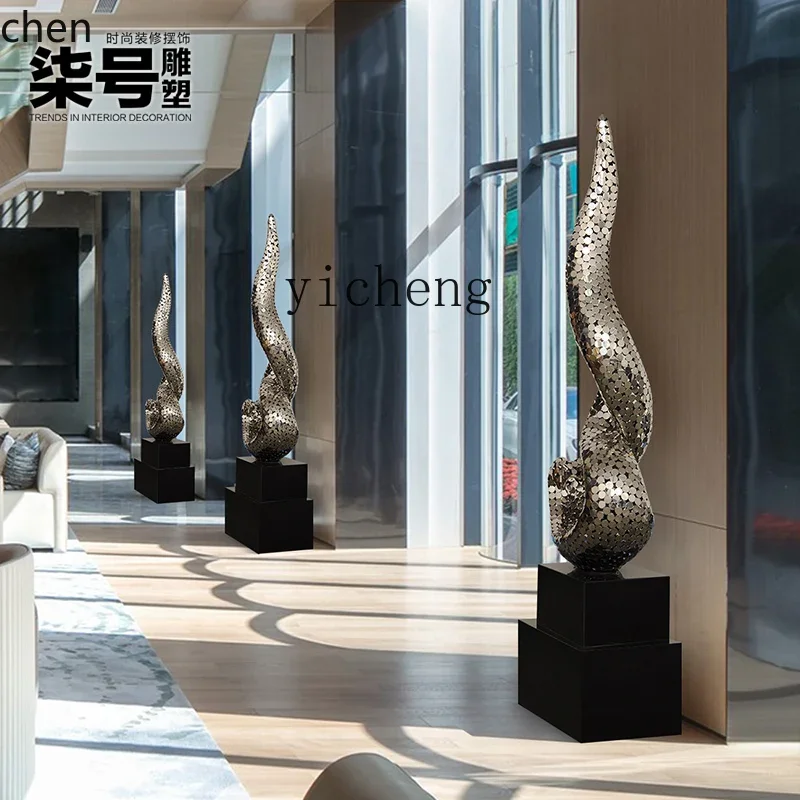 HT   Large Stainless Steel Sculpture Sales Office Abstract Art Ornament Aisle Floor Metal Crafts