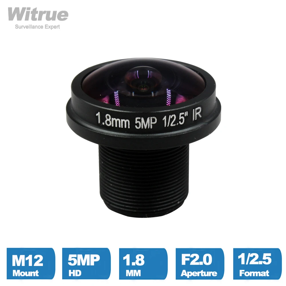 Witrue obiektyw aparatu CCTV HD 5MP typu rybie oko 1.8mm M12 180 stopni szeroki kąt widzenia F2.0 1/2.5 "do kamer bezpieczeństwa nadzoru