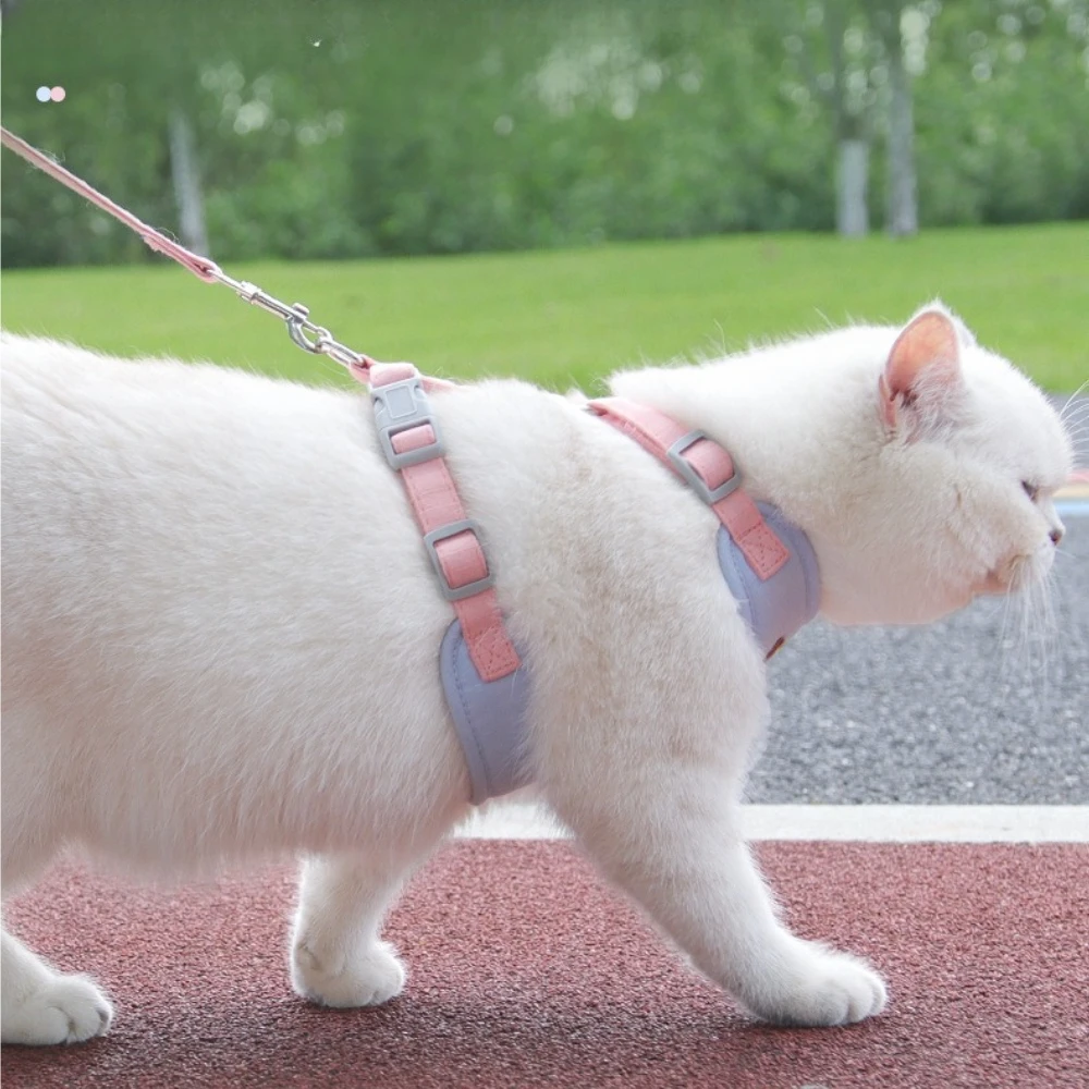 脱走防止h型猫用ハーネス＆リードセット、小型犬・テディ用アンチプルペットチェストストラップ、猫用屋外散歩用品
