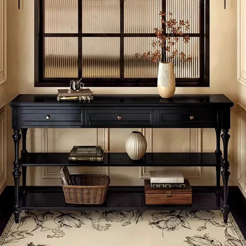 French vintage solid wood console tableAmerican sideboard, entrance table, foyer partition locker, second-hand sofa back table