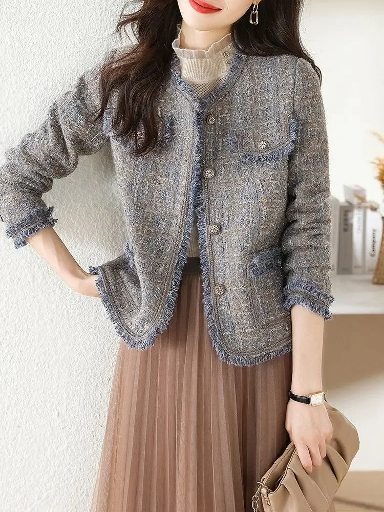 Padded Wool Blend Coat for Women Tassel Cotton Mixtures Jacket Woman Loose Tweed Trendy High Quality Hot Long Sleeve New In