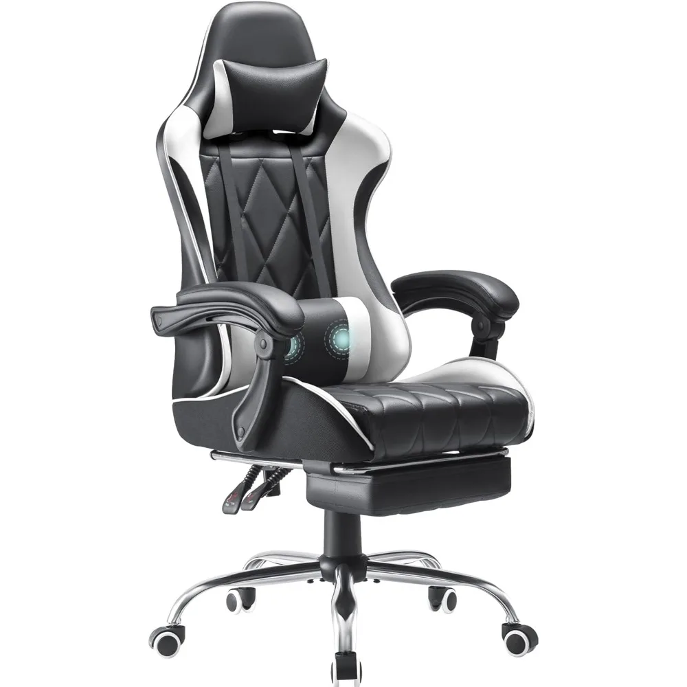

Gaming Chair with Footrest and Massage Lumbar Support, Ergonomic High Back Video Game Chair with Swivel Seat and Headrest