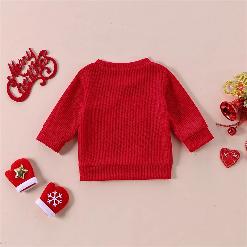 Toddler Girls Winter Sweater Cute Reindeer Print Long Sleeve Crew Neck Knit Pullover Tops with Pom Pom Accents